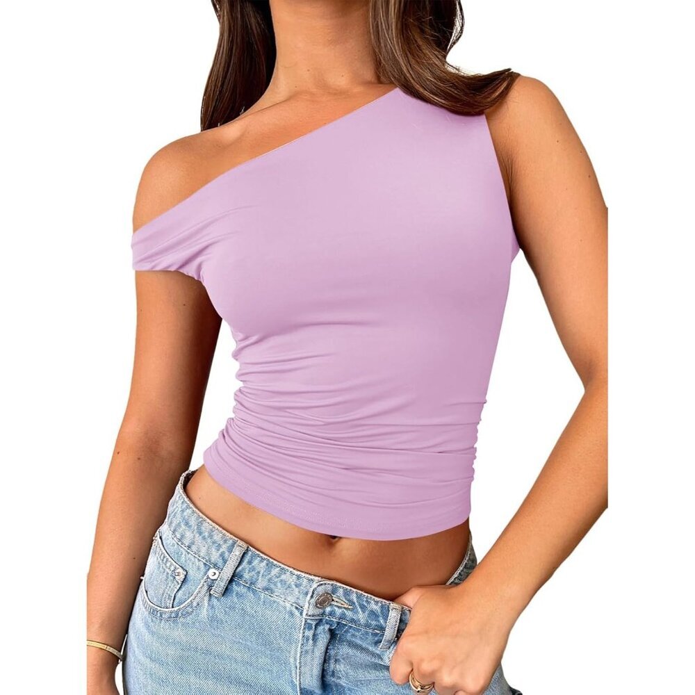 Women's Crop Top Purple Off The Shoulder Sleeveless Y2K Stretchy Summer Comfort